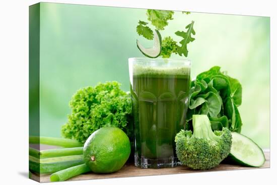 Healthy Green Vegetable Juice on Wooden Table-Kesu01-Premier Image Canvas