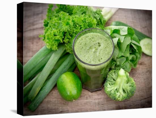 Healthy Green Vegetable Juice on Wooden Table-Kesu01-Premier Image Canvas