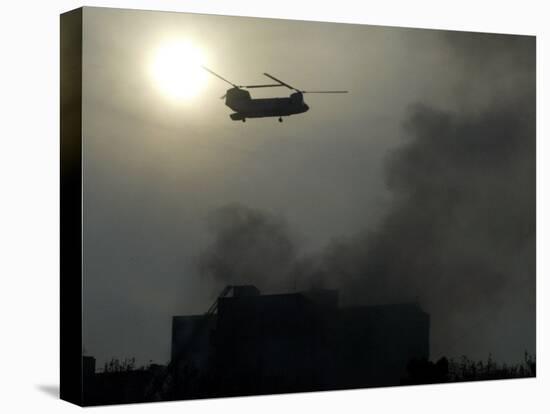 Helicopter Flies Above the Building Where a Plane Crashed in Tehran, Iran-null-Premier Image Canvas