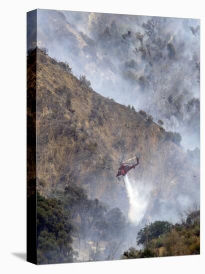 Helicopter Makes a Water Drop as Firefighters Battle a Wildfire in the San Gabriel Mountains-null-Premier Image Canvas