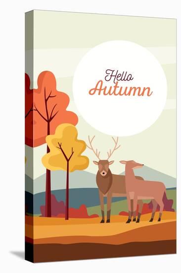 Hello Autumn Season Scene with Reindeer Couple-jemastock-Premier Image Canvas