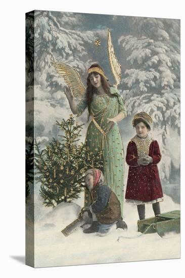 Helpful Angel Accompanies Two Children into the Woods to Help Them Choose Their Tree-null-Premier Image Canvas