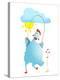 Hen Jumping Rope Childish Cartoon. Chicken Jump, Skipping Comic with Cloud and Sun Cartoon, Exercis-Popmarleo-Stretched Canvas