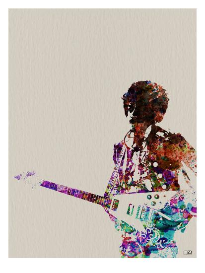 Hendrix With Guitar Watercolor-NaxArt-Stretched Canvas