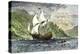 Henry Hudson's Ship, Half-Moon, Ascending the Hudson River, c.1609-null-Premier Image Canvas