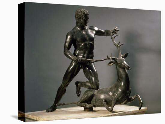 Herakles Wrestling the Hind of Ceryneia, One of his Twelve Labours, Bronze-null-Premier Image Canvas