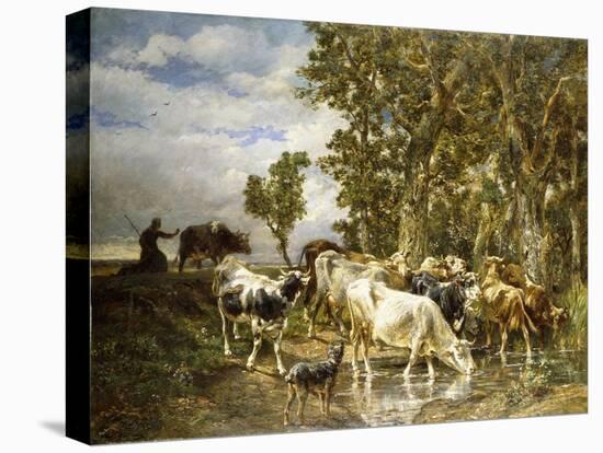 Herd of Cows at a Drinking Pool-Charles Emile Jacque-Premier Image Canvas