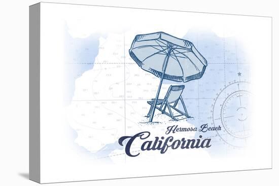 Hermosa Beach, California - Beach Chair and Umbrella - Blue - Coastal Icon-Lantern Press-Stretched Canvas