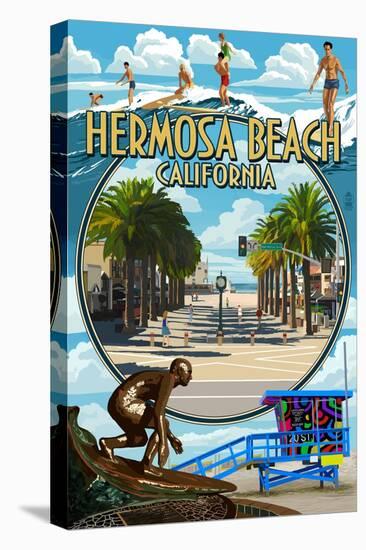 Hermosa Beach, California - Montage Scenes-Lantern Press-Stretched Canvas