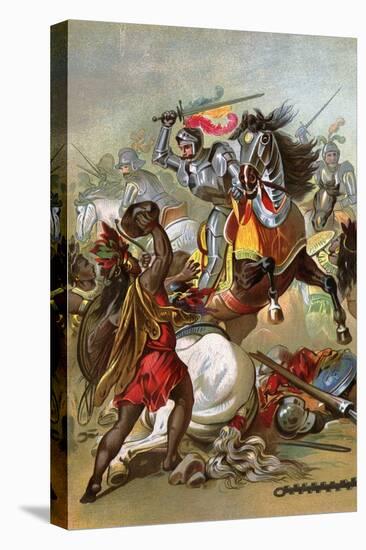 Hernando Cortes Loses Two Horses in Battle with Tlaxcalan Natives in Conquering Mexico, c.1519-null-Premier Image Canvas