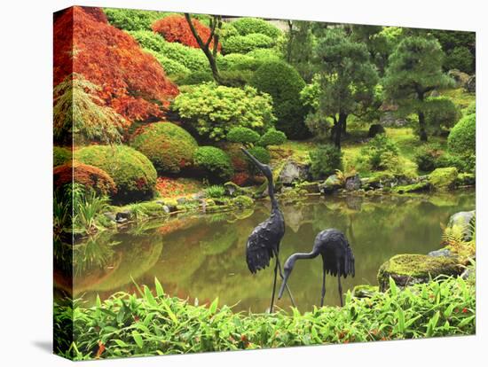 Heron Sculptures in the Portland Japanese Garden, Portland Japanese Garden, Portland, Oregon, USA-Michel Hersen-Premier Image Canvas