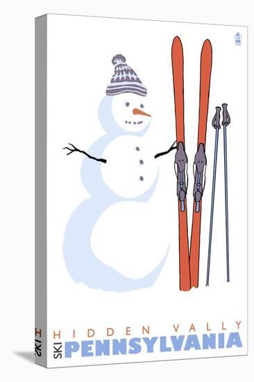 Hidden Valley, Pennsylvania, Snowman with Skis-Lantern Press-Stretched Canvas