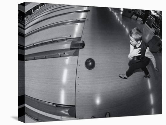 High Angle View of a Boy Bowling-null-Premier Image Canvas