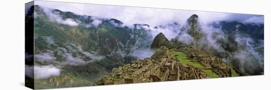 High Angle View of an Archaeological Site, Inca Ruins, Machu Picchu, Cusco Region, Peru-null-Stretched Canvas