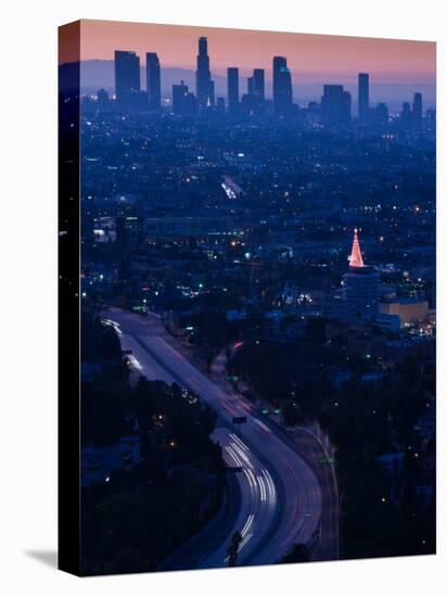 High Angle View of Highway 101 at Dawn, Hollywood Freeway, Hollywood, Los Angeles, California, USA-null-Premier Image Canvas