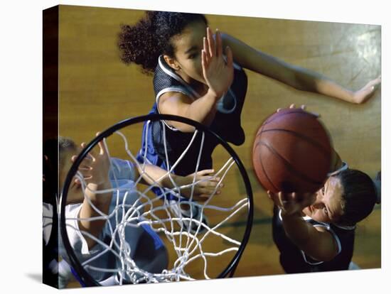 High Angle View of Teenage Girls Playing Basketball-null-Premier Image Canvas