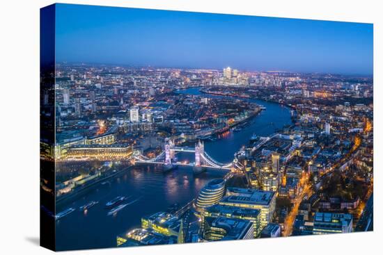 High view of London skyline at dusk along the River Thames from Tower Bridge to Canary Wharf, Londo-Fraser Hall-Premier Image Canvas