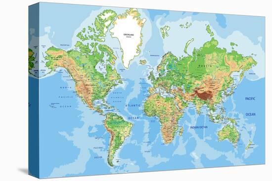 Highly Detailed Physical World Map with Labeling. Vector Illustration.-Bardocz Peter-Stretched Canvas