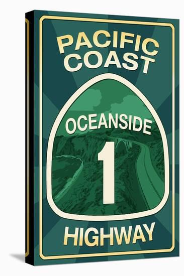 Highway 1, California - Oceanside - Pacific Coast Highway Sign-Lantern Press-Stretched Canvas