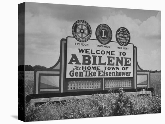 Highway Sign Welcoming Tourists to the Home Town of General Dwight D. Eisenhower-Myron Davis-Premier Image Canvas