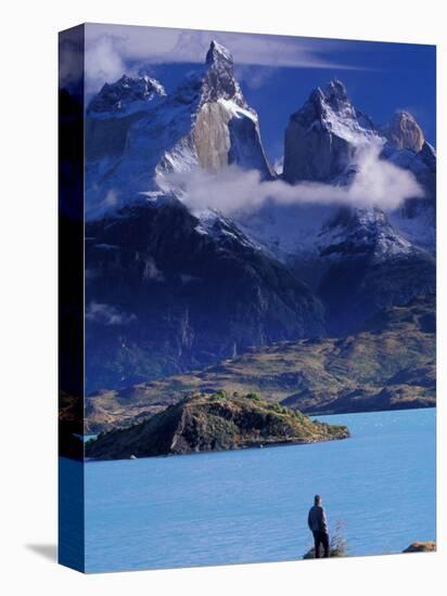 Hiker and Cuernos del Paine, Torres del Paine National Park, Chile-Art Wolfe-Premier Image Canvas