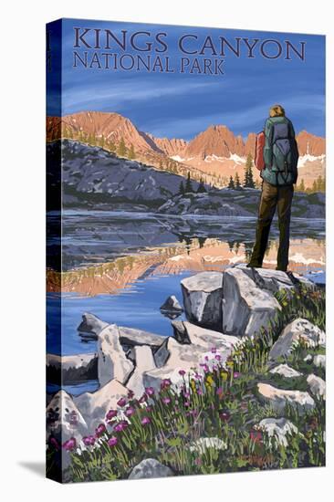 Hiker and Lake - Kings Canyon National Park, California-Lantern Press-Stretched Canvas