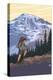 Hiker and Mountain-Lantern Press-Stretched Canvas