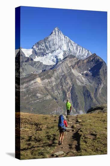 Hikers Proceed Towards the High Peak of Dent Herens in a Clear Summer Day, Switzerland-Roberto Moiola-Premier Image Canvas