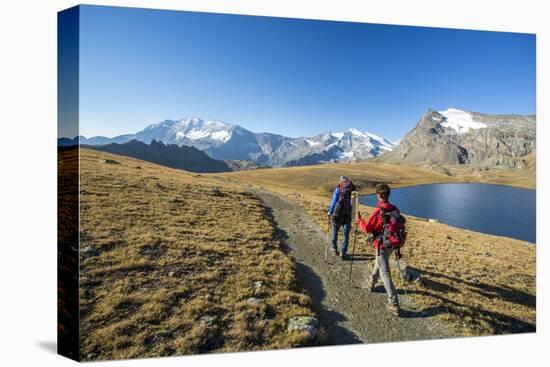 Hikers Wallking Along Rosset Lake, Gran Paradiso National Park, Alpi Graie (Graian Alps), Italy-Roberto Moiola-Premier Image Canvas