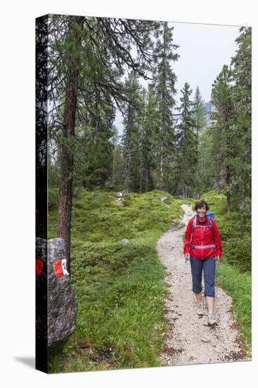 Hiking at the Bottom of the Sas Dla Crusc, St. Leonhard Close Abtei, South Tyrol, Italy, Europe-Gerhard Wild-Premier Image Canvas