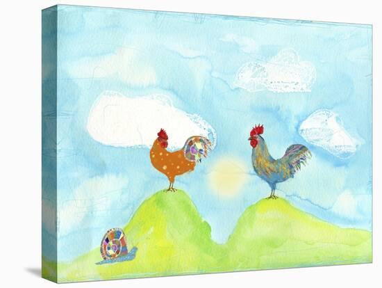 Hilltop Roosters-Ingrid Blixt-Stretched Canvas