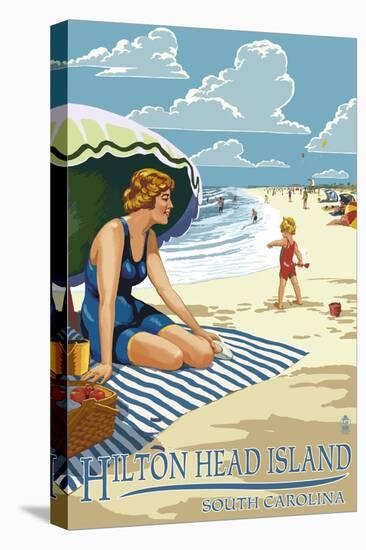 Hilton Head Island, South Carolina - Woman on Beach-Lantern Press-Stretched Canvas