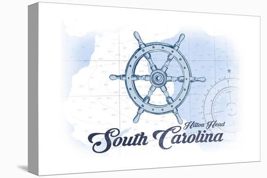 Hilton Head, South Carolina - Ship Wheel - Blue - Coastal Icon-Lantern Press-Stretched Canvas