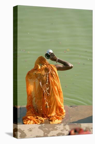 Hindu Woman in a Ritual Cleansing Bath at Pushkar Lake, Rajasthan, Pushkar, India-David Noyes-Premier Image Canvas