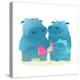 Hippopotamus Family with Book. Mother Father and Child. Happy Fun Watercolor Style Zoo Animal Paren-Popmarleo-Stretched Canvas