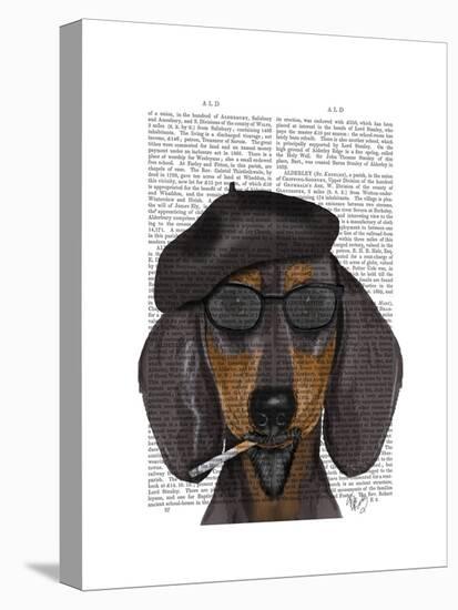 Hipster Dachshund Black and Tan-Fab Funky-Stretched Canvas