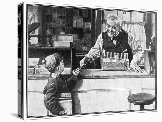 His First Pencil (or Boy and Shopkeeper)-Norman Rockwell-Premier Image Canvas