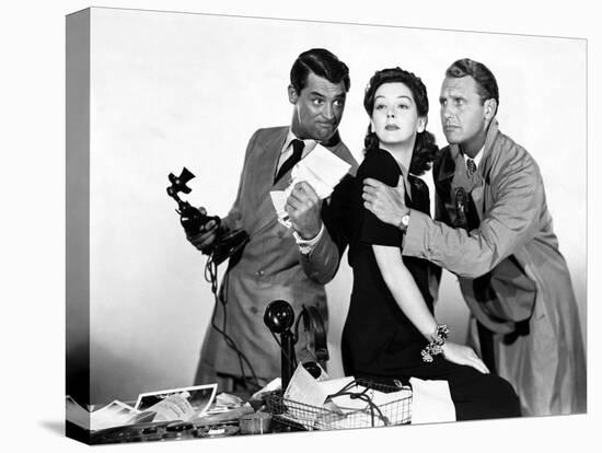 HIS GIRL FRIDAY, 1940 directed by HOWARD HAWKS Cary Grant, Rosalind Russell and Ralph Bellamy (b/w-null-Stretched Canvas