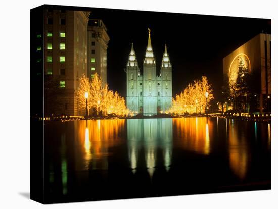 Historic Temple and Square in Salt Lake City at night, during 2002 Winter Olympics, UT-null-Premier Image Canvas
