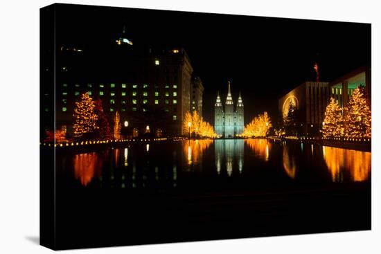 Historic Temple and Square in Salt Lake City at night, during 2002 Winter Olympics, UT-null-Premier Image Canvas