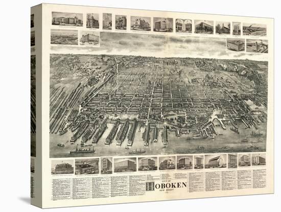 Hoboken, New Jersey - Panoramic Map-Lantern Press-Stretched Canvas