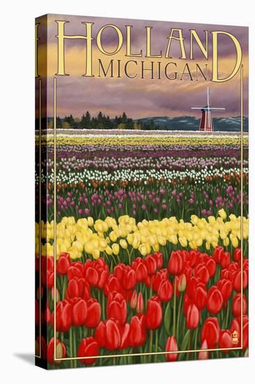 Holland, Michigan - Tulip Fields-Lantern Press-Stretched Canvas