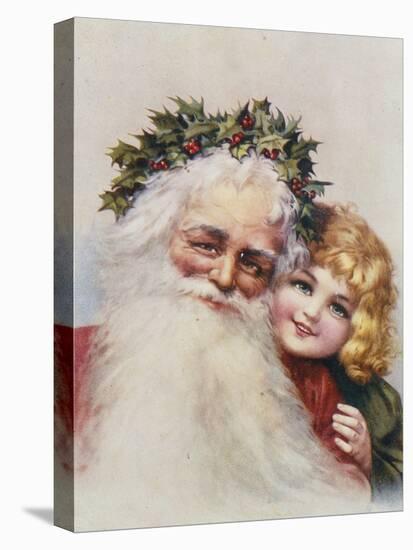 Holly Crowned Father Christmas and Child-null-Premier Image Canvas