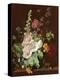 Hollyhocks and Other Flowers in a Vase, 1702-20-Jan van Huysum-Premier Image Canvas