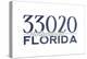Hollywood, Florida - 33020 Zip Code (Blue)-Lantern Press-Stretched Canvas