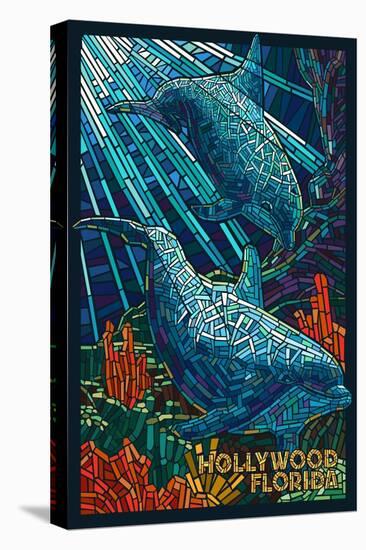 Hollywood, Florida - Dolphins Mosaic-Lantern Press-Stretched Canvas