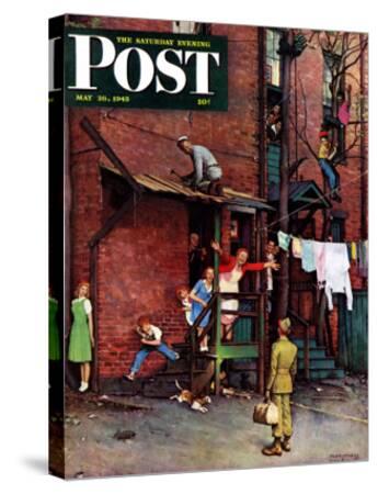 Homecoming G I Saturday Evening Post Cover May 26 1945 Giclee Print Norman Rockwell Art Com