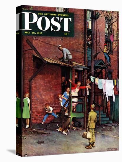 "Homecoming G.I." Saturday Evening Post Cover, May 26,1945-Norman Rockwell-Premier Image Canvas