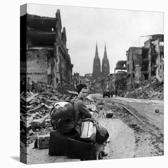 Homeless Refugee German Woman Sitting with All Her Worldly Possessions on Side of a Muddy Street-John Florea-Premier Image Canvas