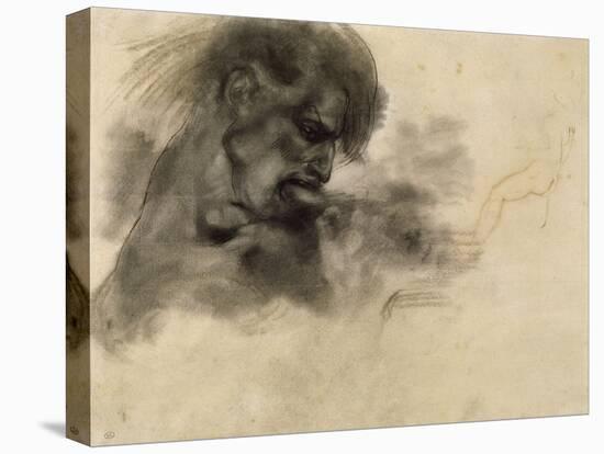 Homme nu, en buste, de profil à droite, mordant et s'agrippant; étude pour "La Barque de Dante"-Eugene Delacroix-Premier Image Canvas